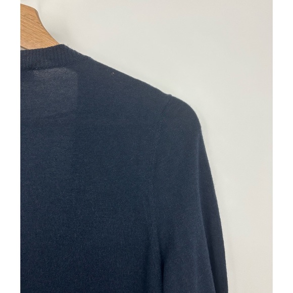 Loft Wool Blend Navy Blue Asymmetrical Cuffed Sleeve Open Cardigan - Picture 3 of 7